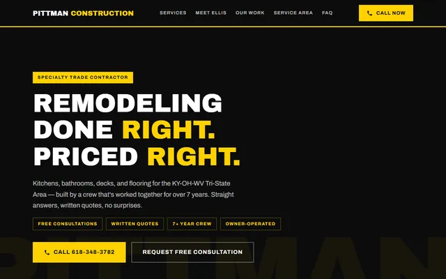 Homepage of Pittman Construction, pittmanbuilds.com